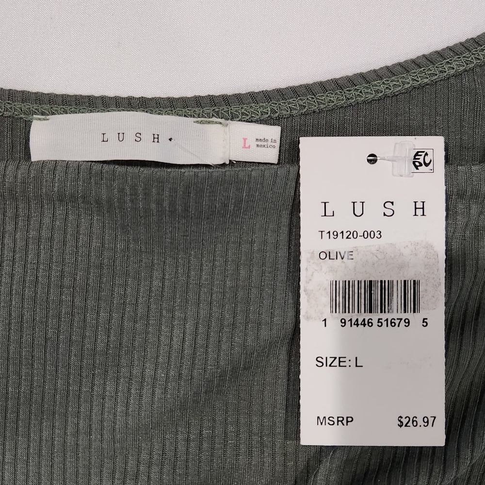 Lush Olive Ribbed Corset Style Long Sleeve Cropped Top. Size L. NWT - Picture 4 of 6